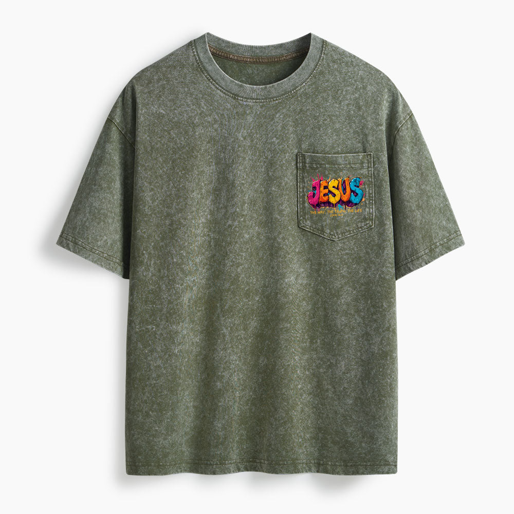 The Way The Truth The Life Washed Unisex Pocket T-Shirt