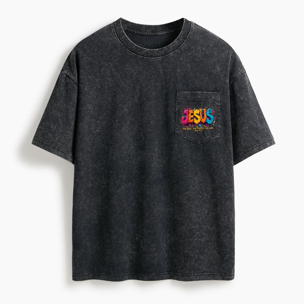 The Way The Truth The Life Washed Unisex Pocket T-Shirt