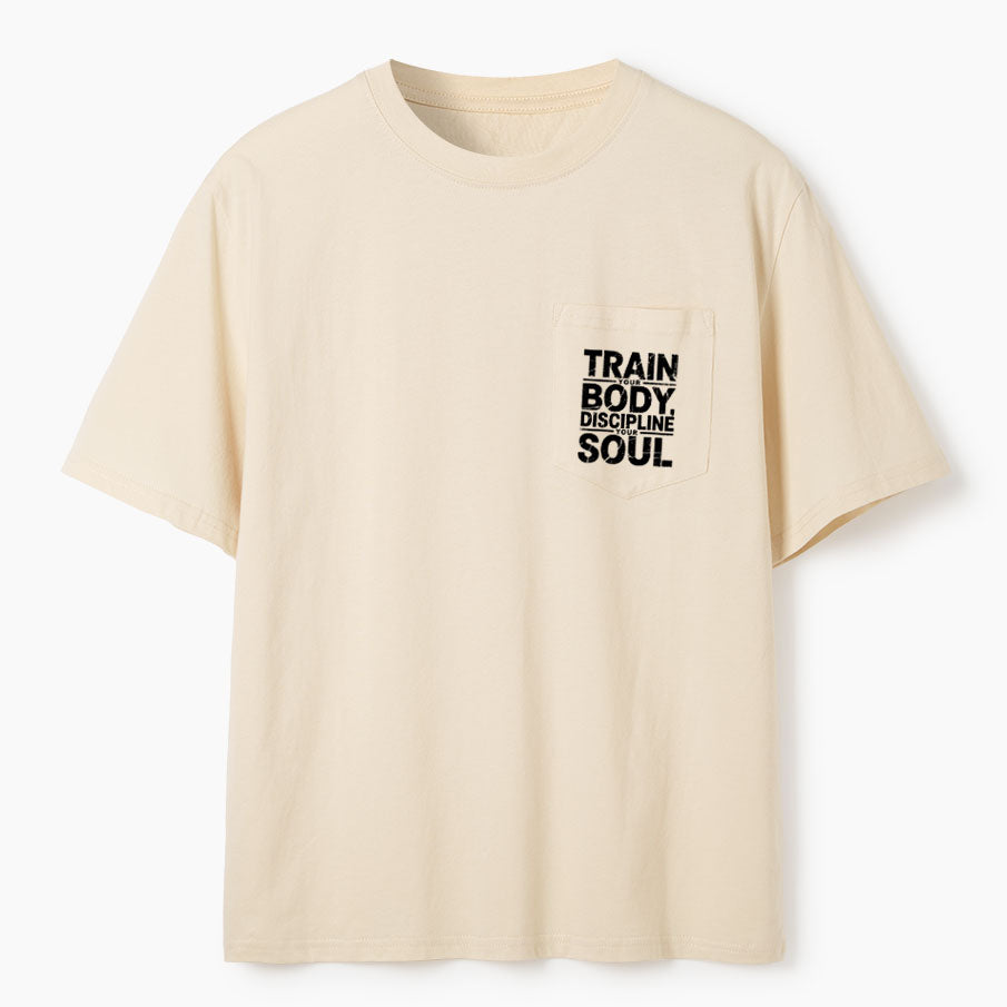 Train Your Body Discipline Your Soul Christian Unisex Pocket T-Shirt