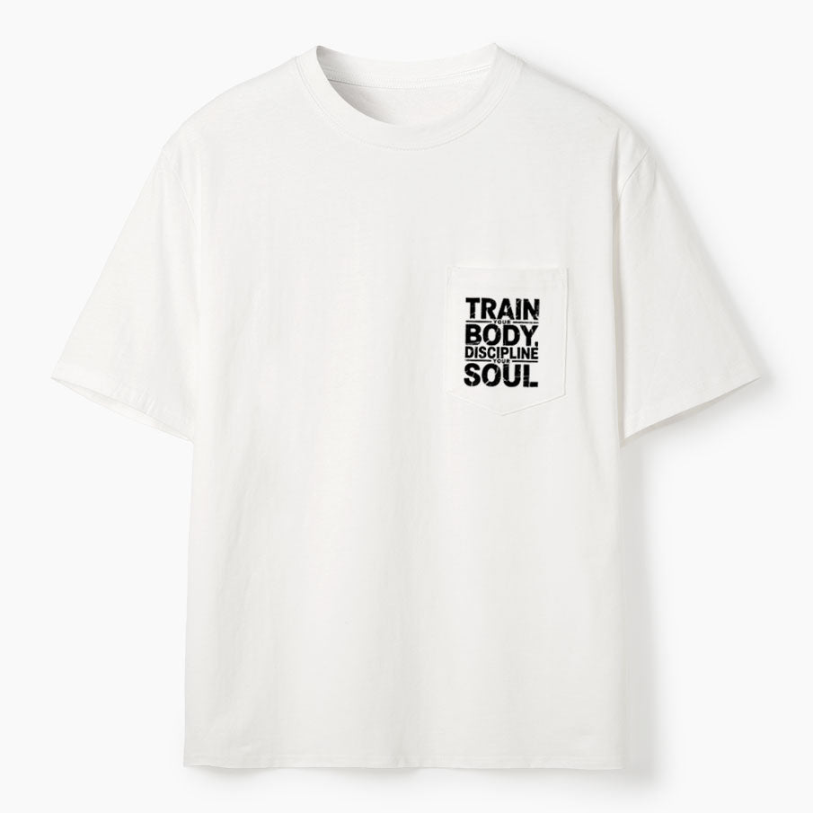 Train Your Body Discipline Your Soul Christian Unisex Pocket T-Shirt