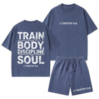 Train Your Body Discipline Your Soul Christian Washed T-Shirt & Shorts