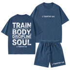 Train Your Body Discipline Your Soul Christian Washed T-Shirt & Shorts