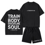 Train Your Body Discipline Your Soul Christian Washed T-Shirt & Shorts