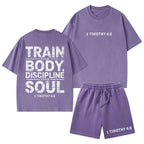 Train Your Body Discipline Your Soul Christian Washed T-Shirt & Shorts