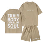 Train Your Body Discipline Your Soul Christian Washed T-Shirt & Shorts