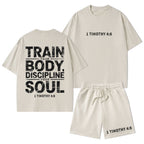 Train Your Body Discipline Your Soul Christian Washed T-Shirt & Shorts