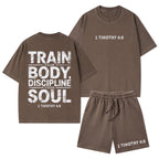 Train Your Body Discipline Your Soul Christian Washed T-Shirt & Shorts