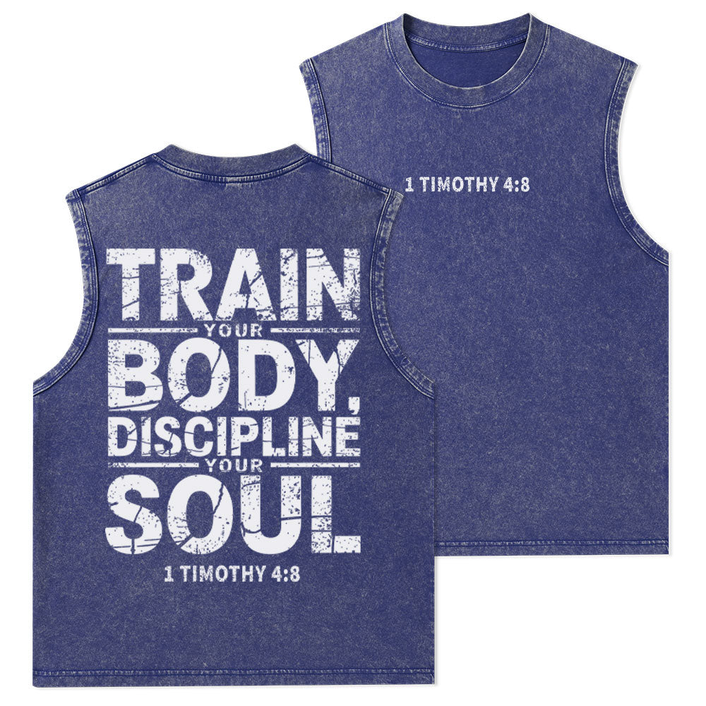 Train Your Body Discipline Your Soul Christian Washed Tank Top