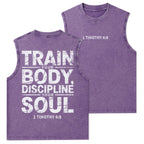 Train Your Body Discipline Your Soul Christian Washed Tank Top