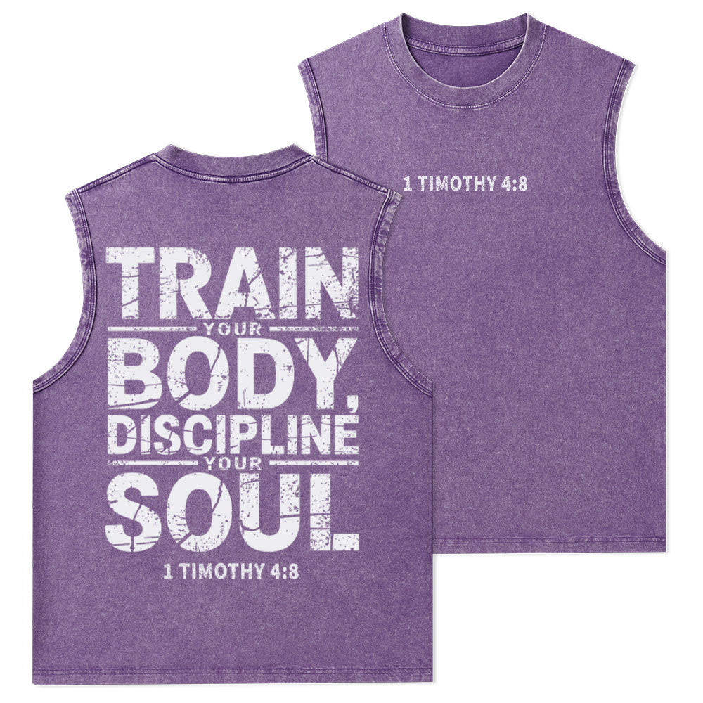Train Your Body Discipline Your Soul Christian Washed Tank Top