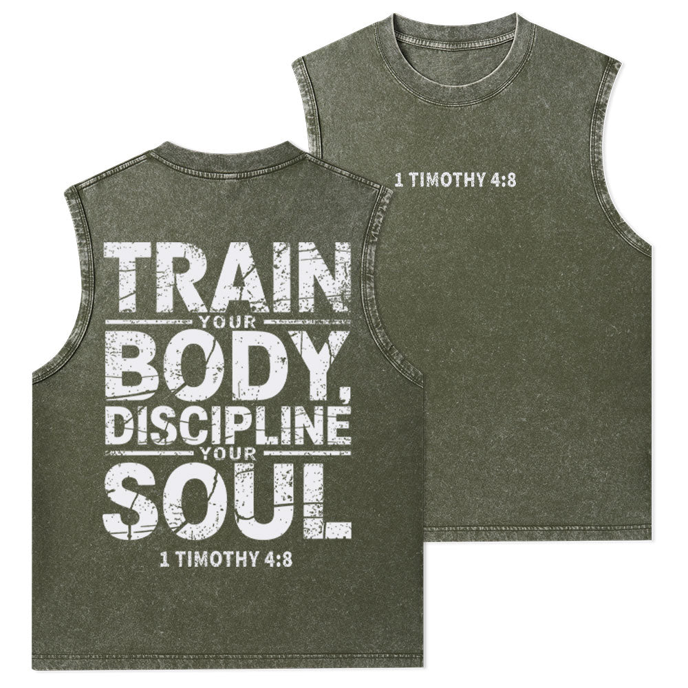 Train Your Body Discipline Your Soul Christian Washed Tank Top