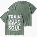 Train Your Body Discipline Your Soul Christian Washed V-Neck T-Shirt