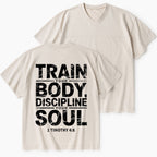 Train Your Body Discipline Your Soul Christian Washed V-Neck T-Shirt