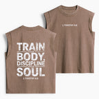 Train Your Body Discipline Your Soul Christian Women's Washed Tank Top