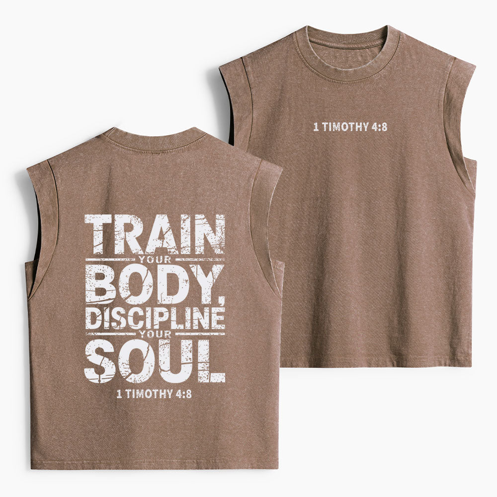 Train Your Body Discipline Your Soul Christian Women's Washed Tank Top