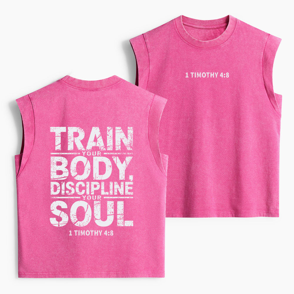 Train Your Body Discipline Your Soul Christian Women's Washed Tank Top