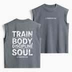 Train Your Body Discipline Your Soul Christian Women's Washed Tank Top