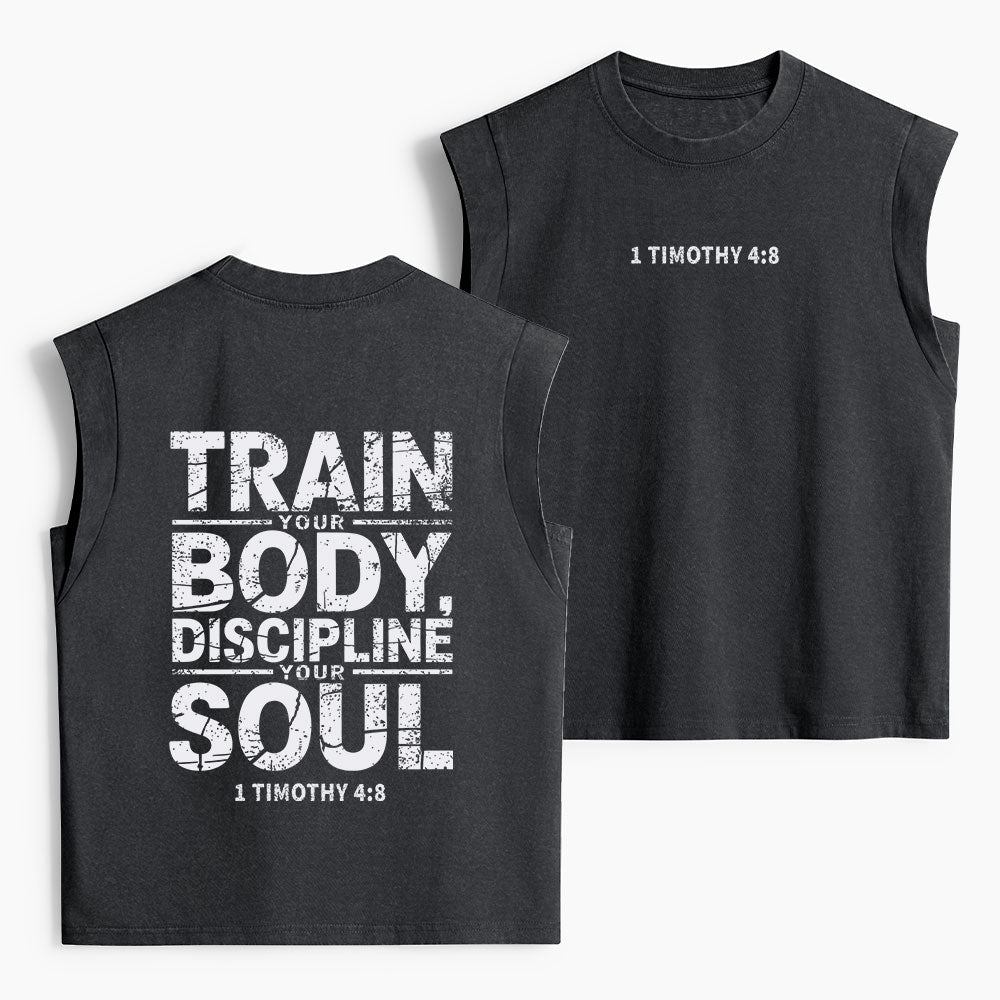 Train Your Body Discipline Your Soul Christian Women's Washed Tank Top