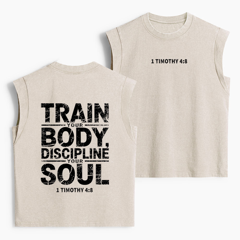 Train Your Body Discipline Your Soul Christian Women's Washed Tank Top