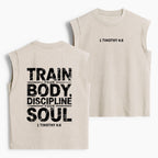 Train Your Body Discipline Your Soul Christian Women's Washed Tank Top