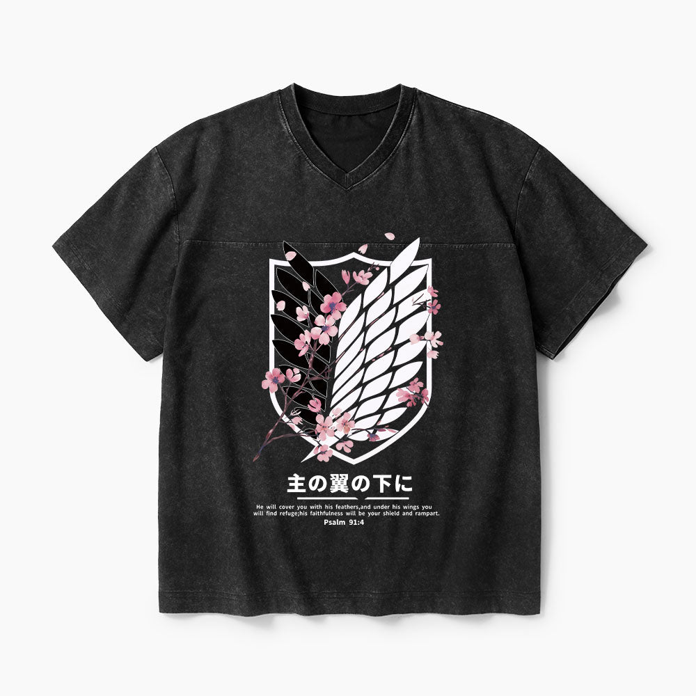 Under His Wings Christian Washed V-Neck T-Shirt