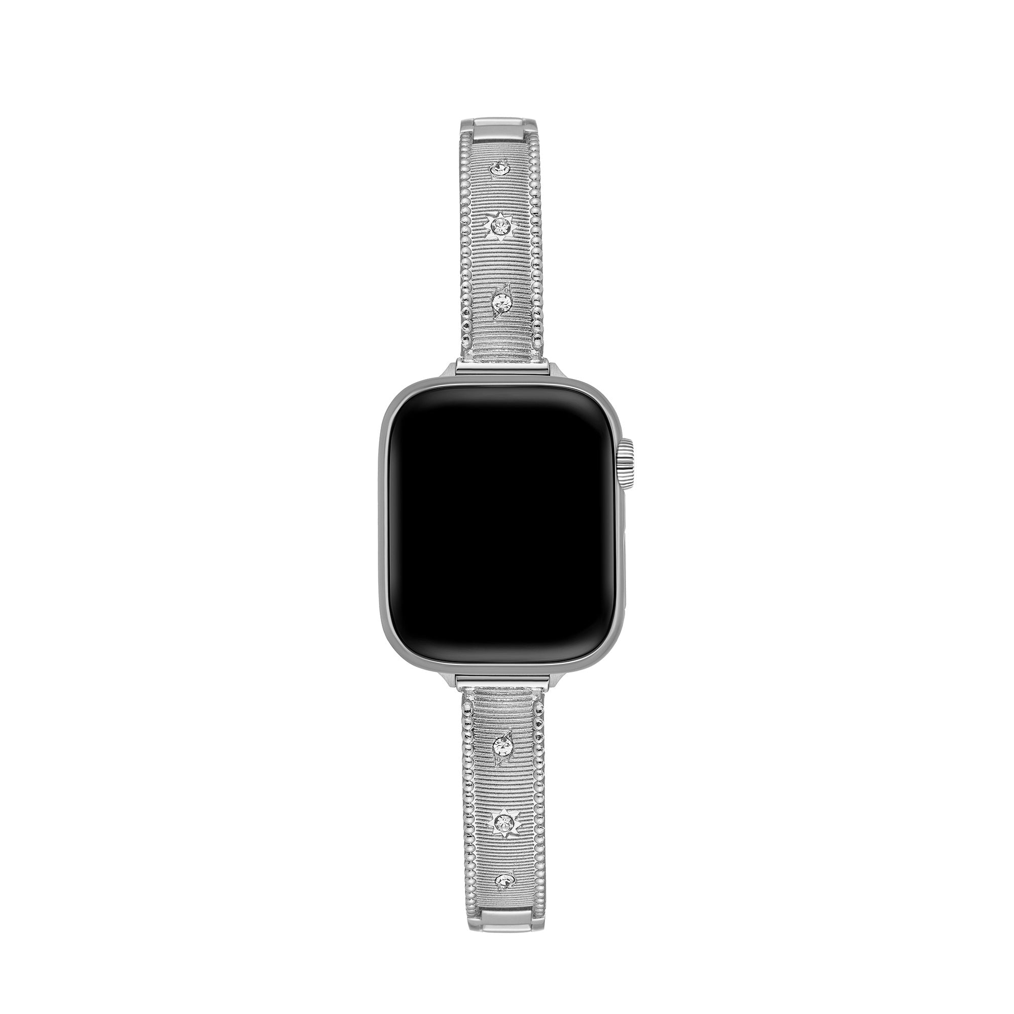 Rhinestone Brushed Metal Watch Band