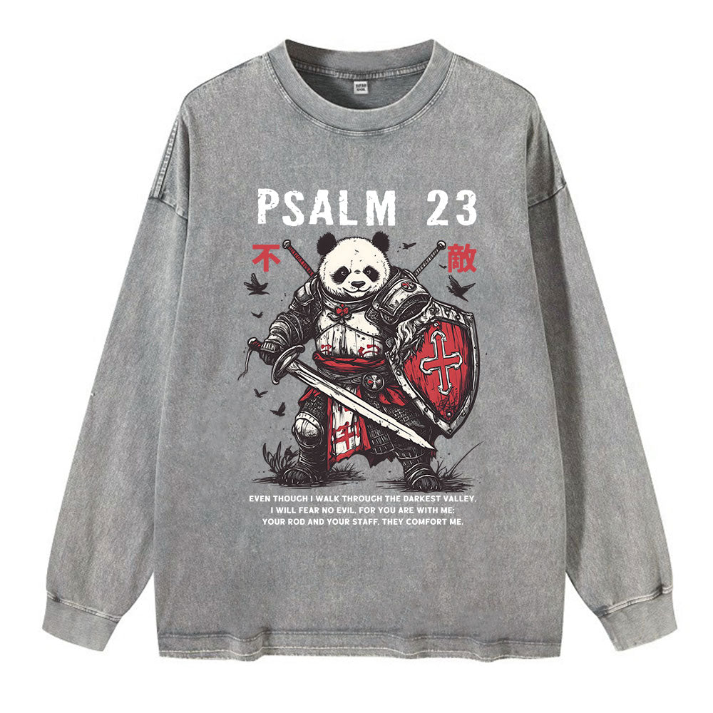 Walk Through The Darkest Valley Panda Warrior Washed Long Sleeve T-Shirt