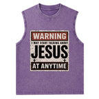 Warning I May Start Talking About Jesus Christian Washed Tank Top