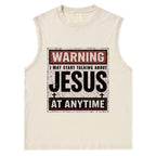 Warning I May Start Talking About Jesus Christian Washed Tank Top