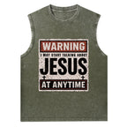 Warning I May Start Talking About Jesus Christian Washed Tank Top