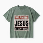 Warning I May Start Talking About Jesus Christian Washed V-Neck T-Shirt