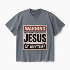 Warning I May Start Talking About Jesus Christian Washed V-Neck T-Shirt