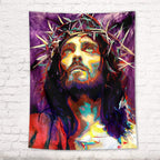 Watercolor Jesus Portrait Looking up and Praying Tapestry
