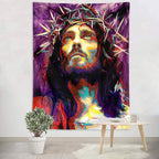 Watercolor Jesus Portrait Looking up and Praying Tapestry