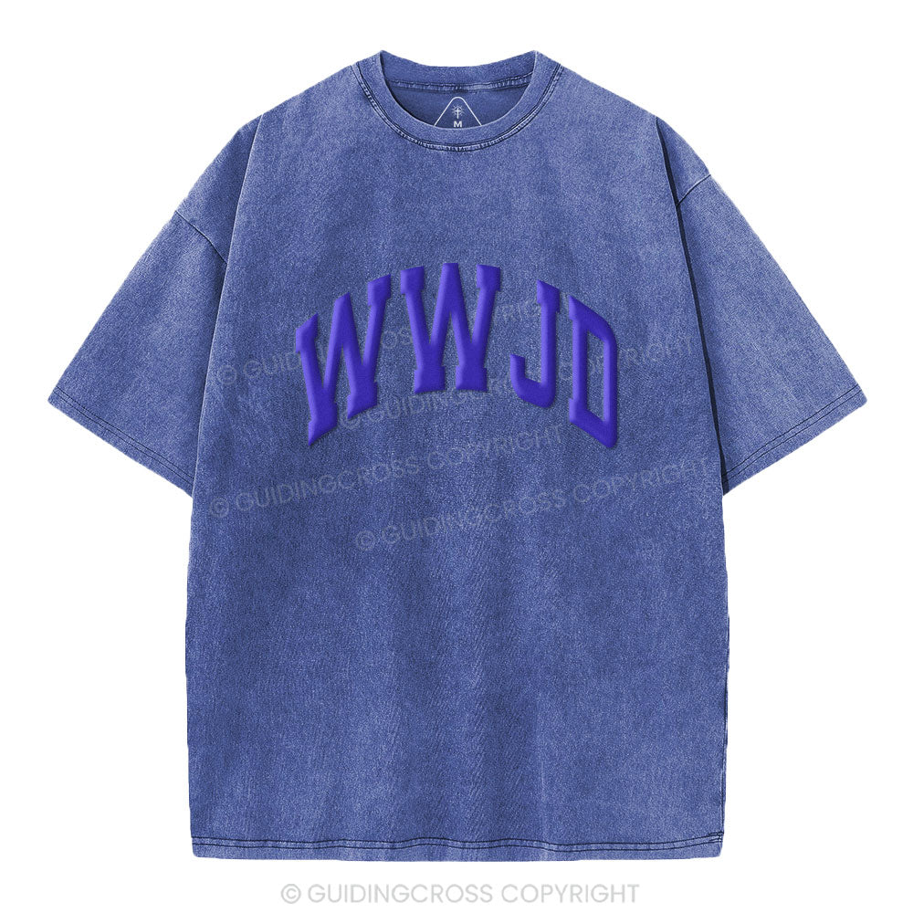 What Would Jesus Do Christian Puff Printed Washed T-Shirt