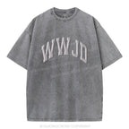 What Would Jesus Do Christian Puff Printed Washed T-Shirt