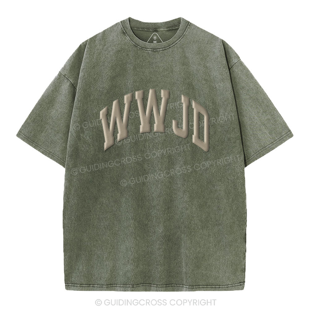 What Would Jesus Do Christian Puff Printed Washed T-Shirt