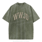 What Would Jesus Do Christian Puff Printed Washed T-Shirt