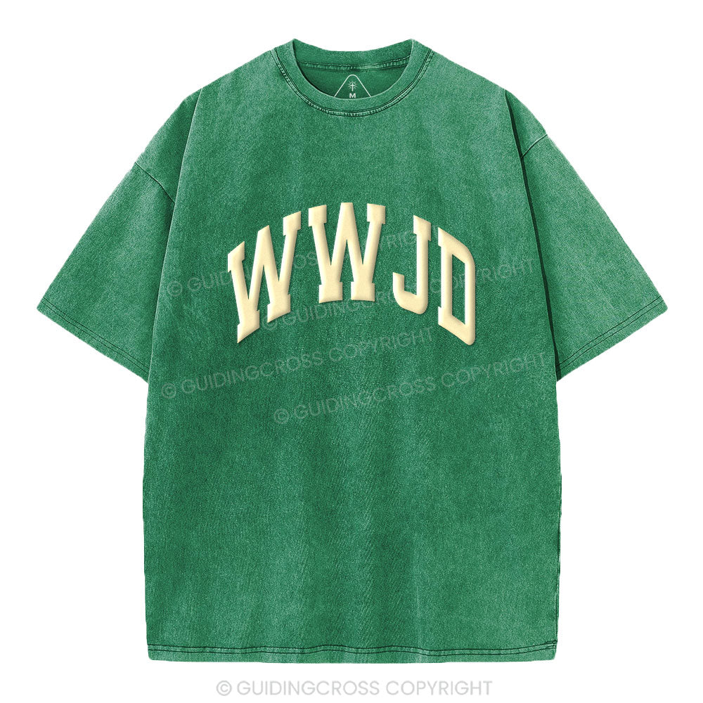 What Would Jesus Do Christian Puff Printed Washed T-Shirt