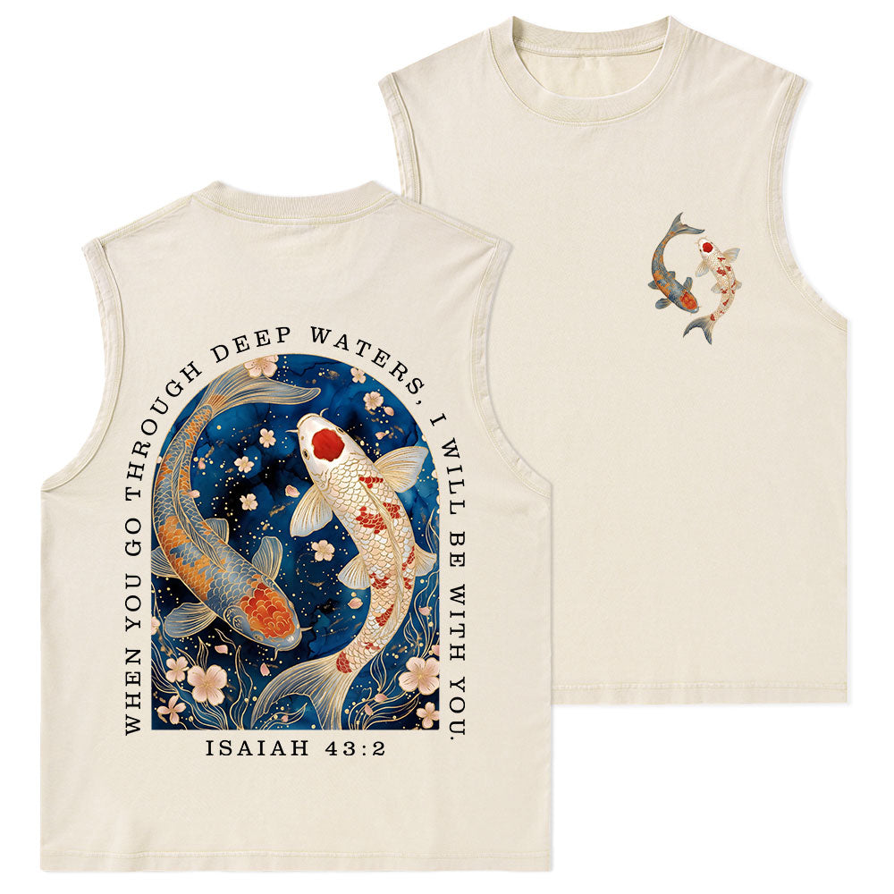 When You Go Through Deep Water Christian Washed Tank Top