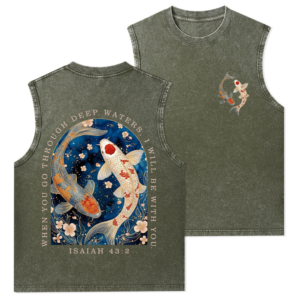 When You Go Through Deep Water Christian Washed Tank Top