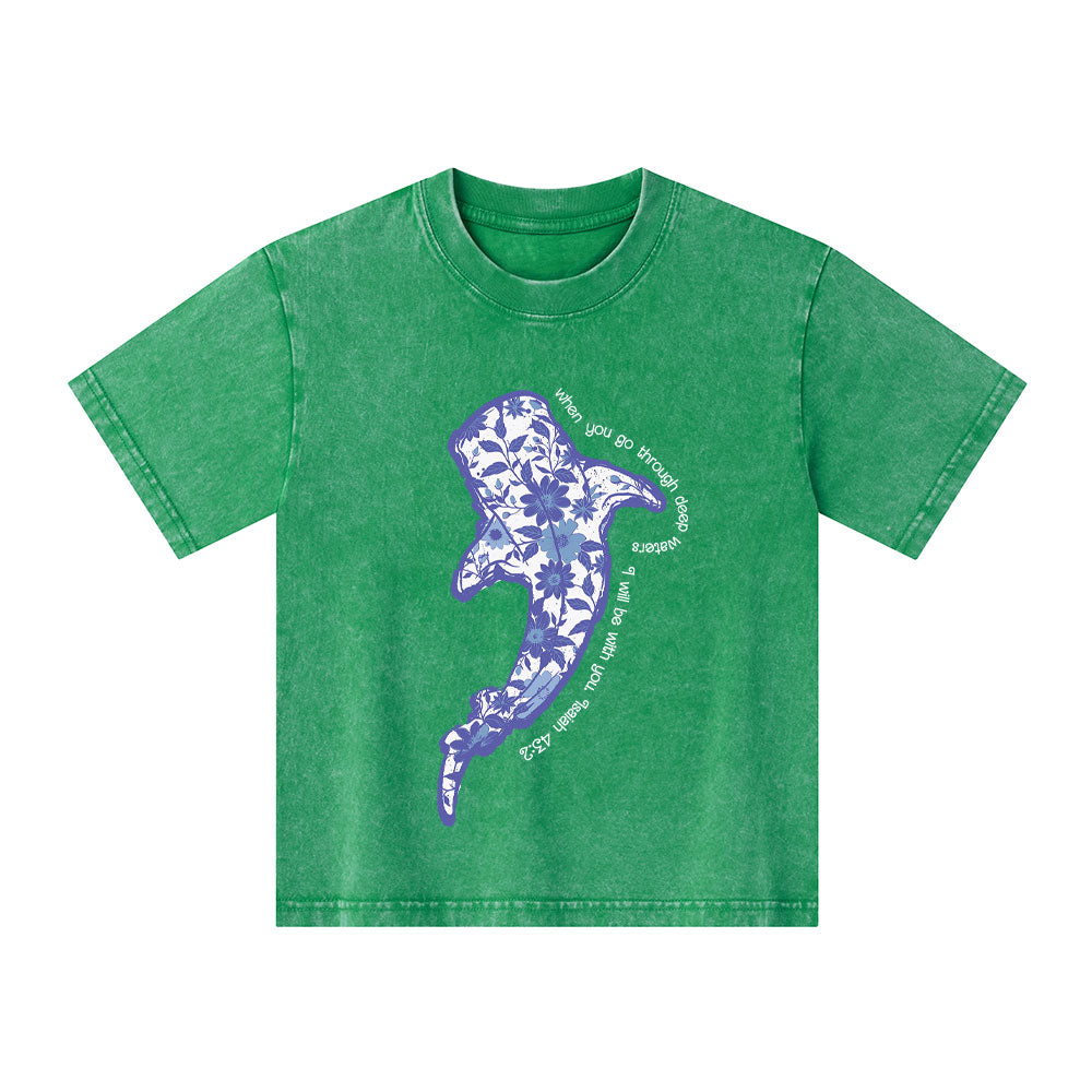 When You Go Through Deep Waters Christian Kid Washed T-Shirt