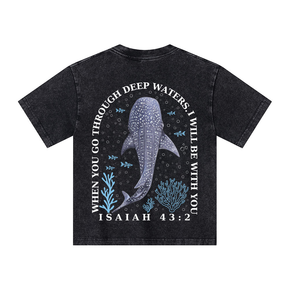 When You Go Through Deep Waters Christian Kid Washed T-Shirt