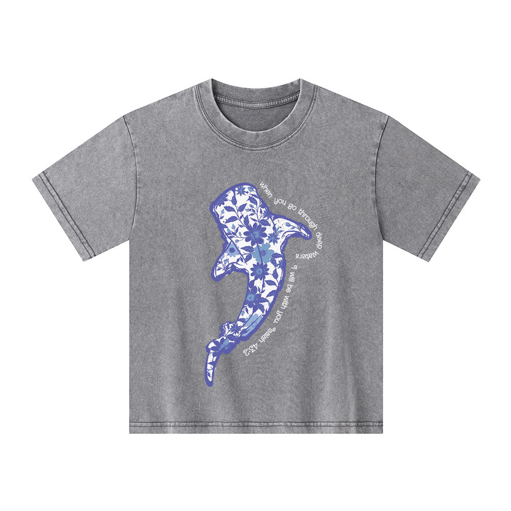 When You Go Through Deep Waters Christian Kid Washed T-Shirt