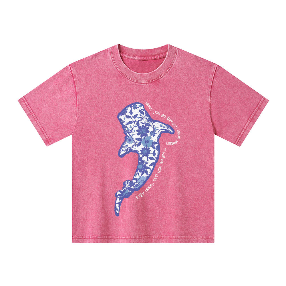 When You Go Through Deep Waters Christian Kid Washed T-Shirt