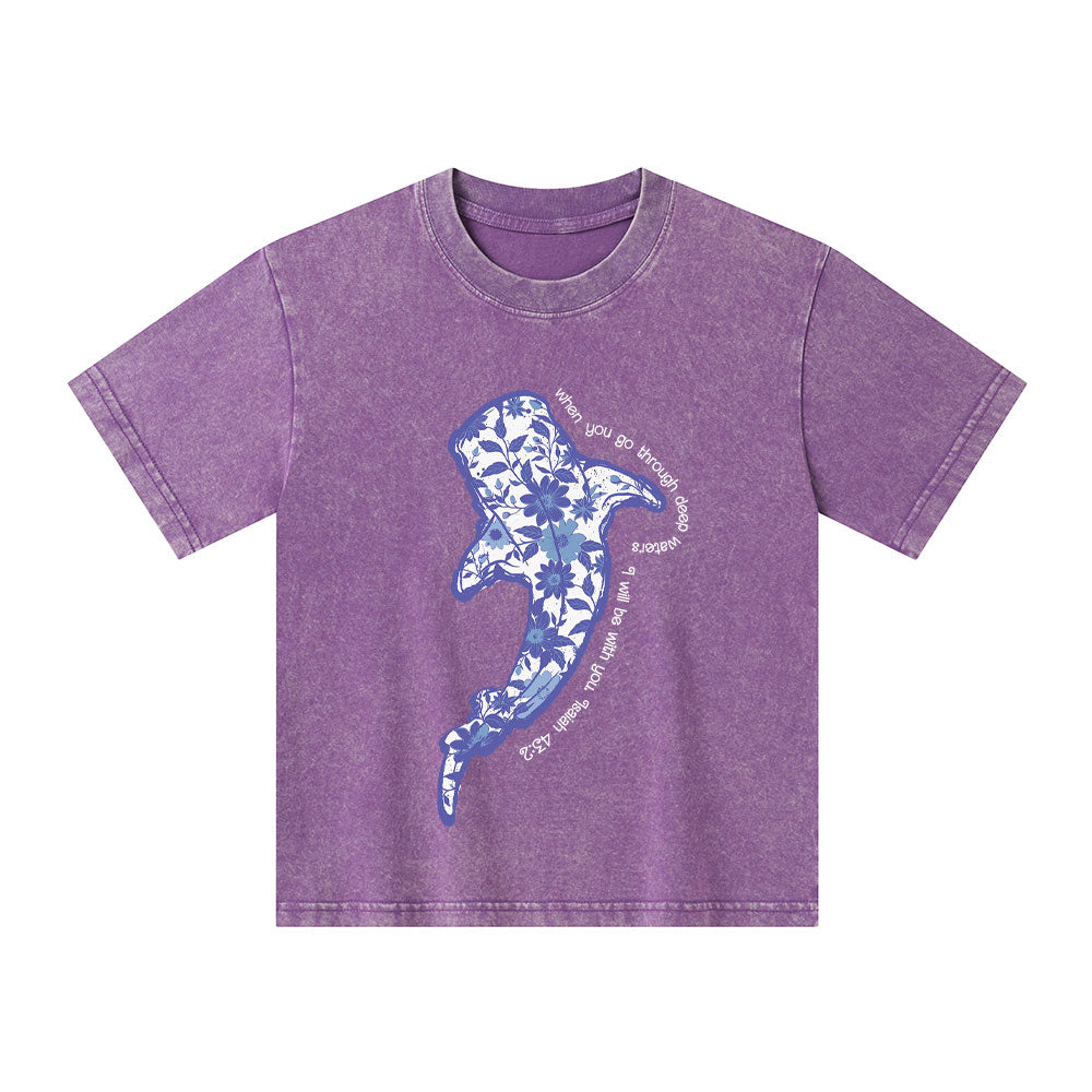 When You Go Through Deep Waters Christian Kid Washed T-Shirt