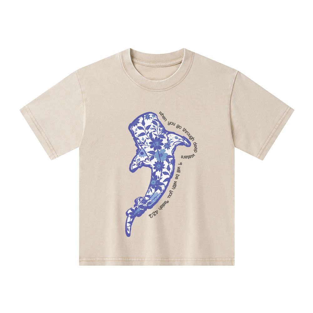 When You Go Through Deep Waters Christian Kid Washed T-Shirt