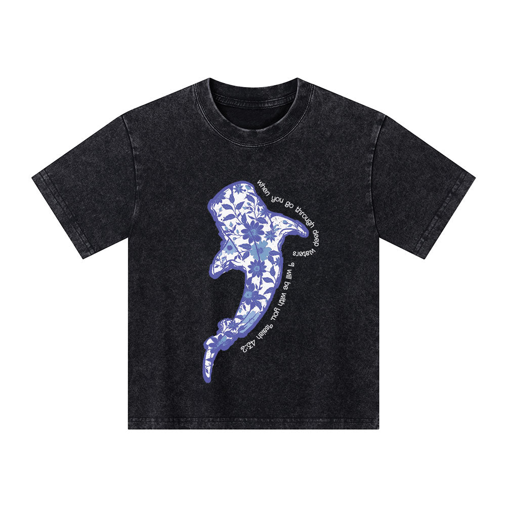When You Go Through Deep Waters Christian Kid Washed T-Shirt