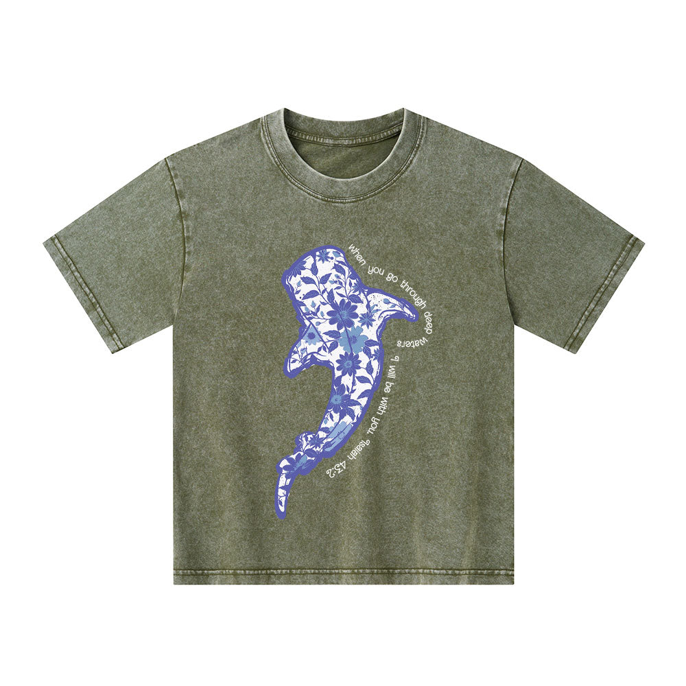 When You Go Through Deep Waters Christian Kid Washed T-Shirt