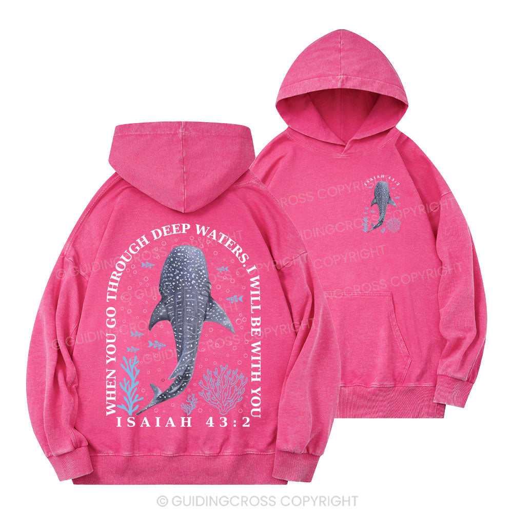 When You Go Through Deep Waters Whale Christian Washed Hoodie